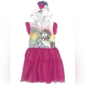 Jojo Siwa Girls White & Pink Sparkle Tulle Unicorn Hoodie Dress Medium 7-8